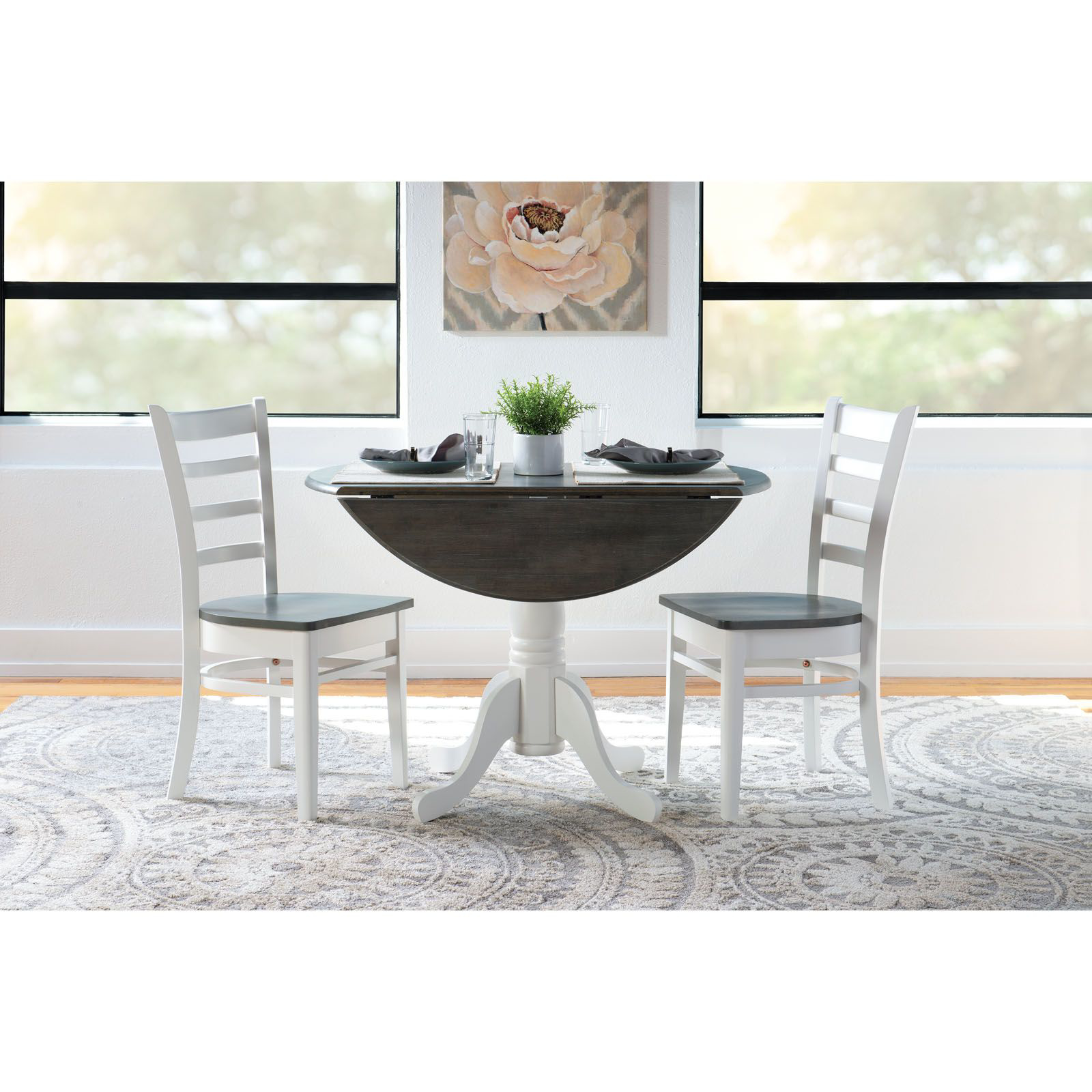 Two Tone Table and Two Side Chairs