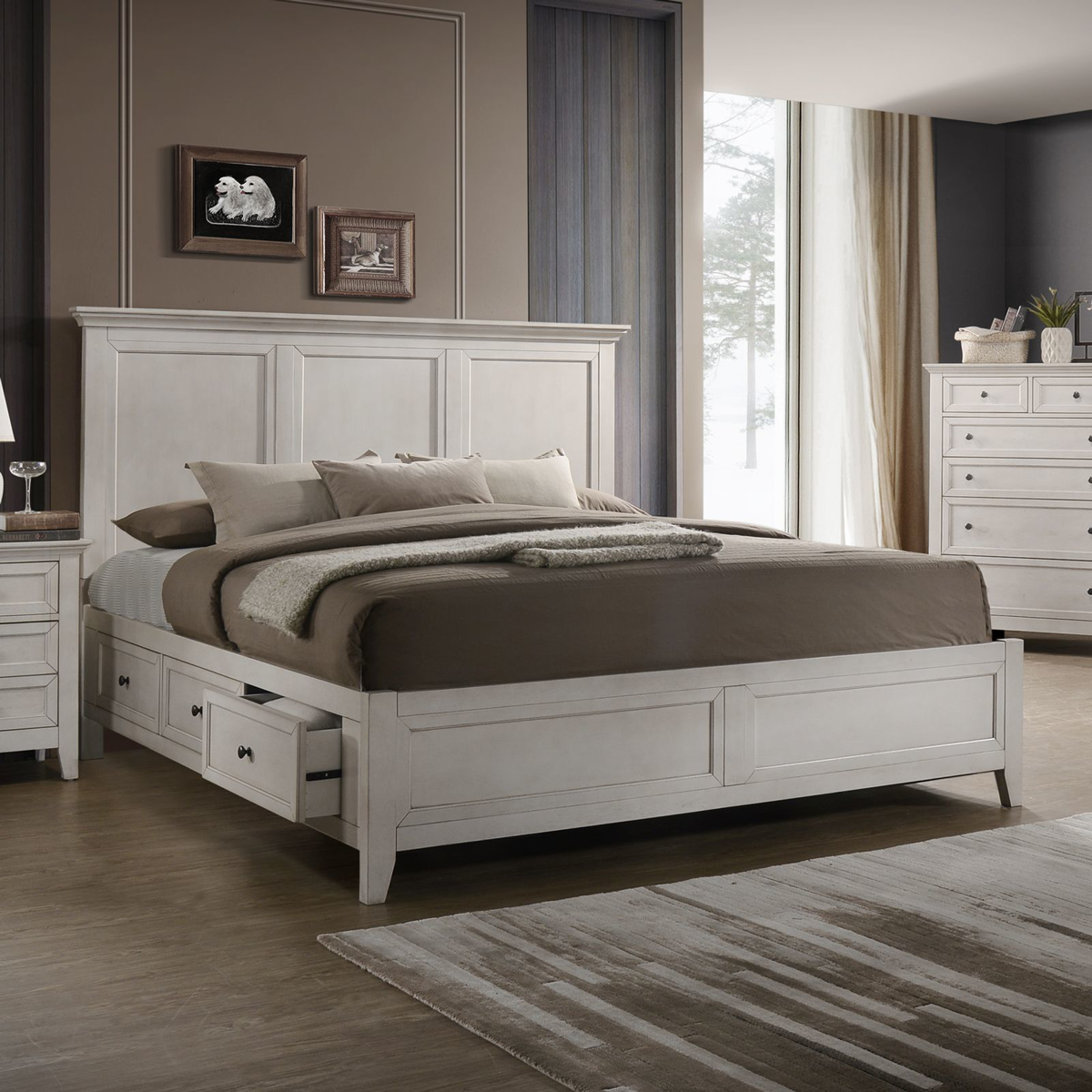 Picture of San Mateo Rustic White King Storage Bed