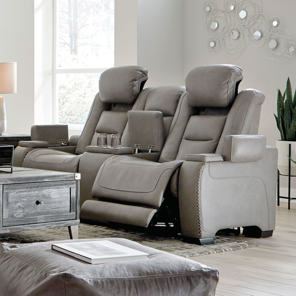 Picture of Gray Power Recliner Console Loveseat