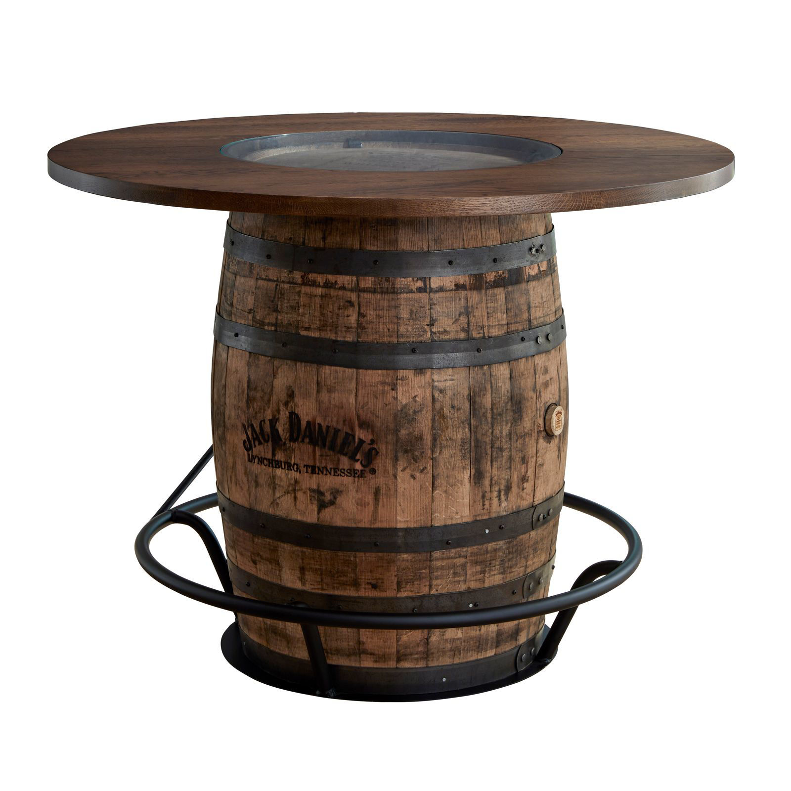 Whiskey Barrel Table & 4 Swivel Stools