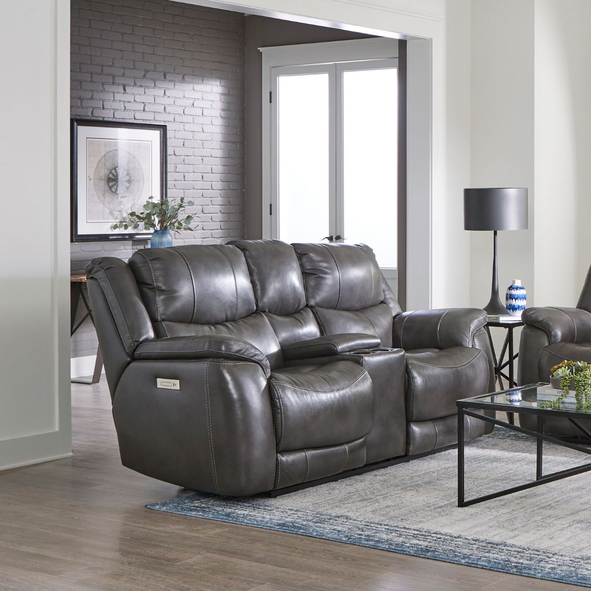 Picture of Galaxy Grey Power Recliner Console Loveseat
