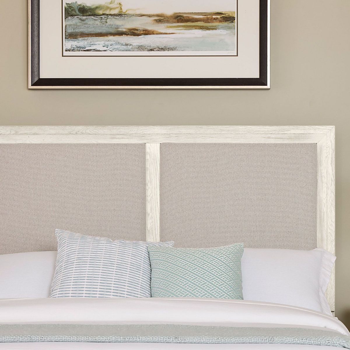 Picture of Weathered White Upholstered Queen Headboard