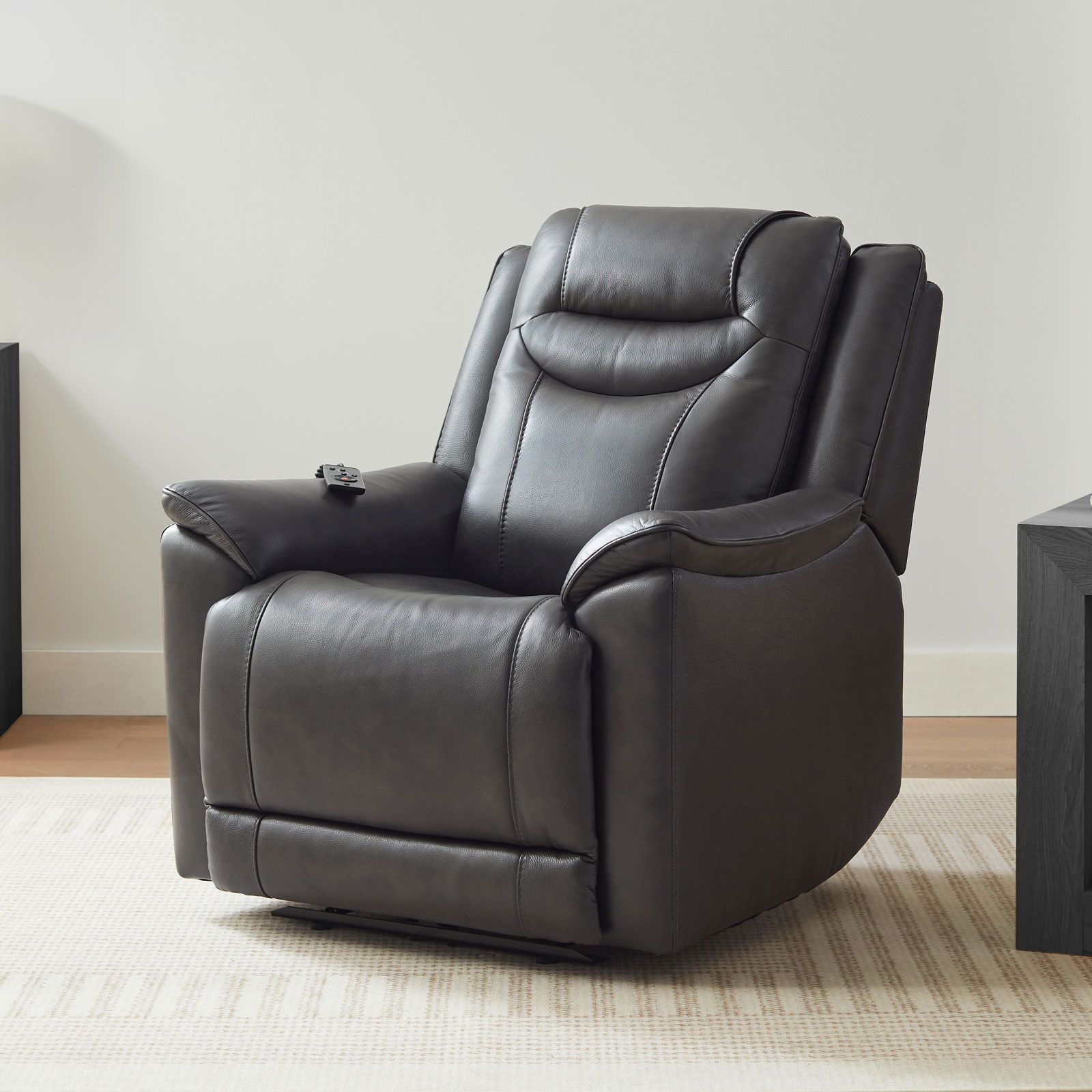 Dark grey leather recliner discount