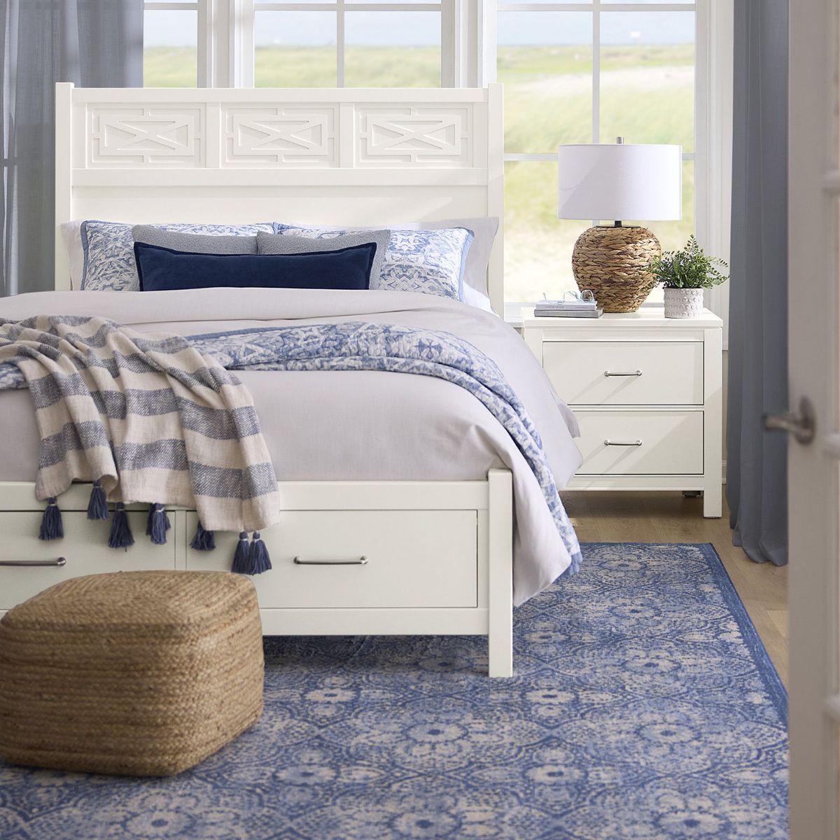 Picture of Tide & Timber White Fretwork Queen Storage Bed