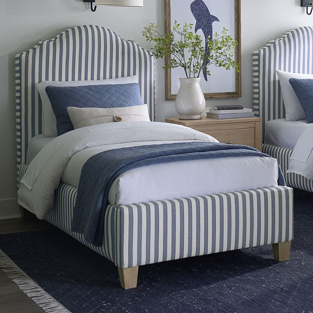 Picture of Tide & Timber Blue Stripe Upholstered Twin Bed