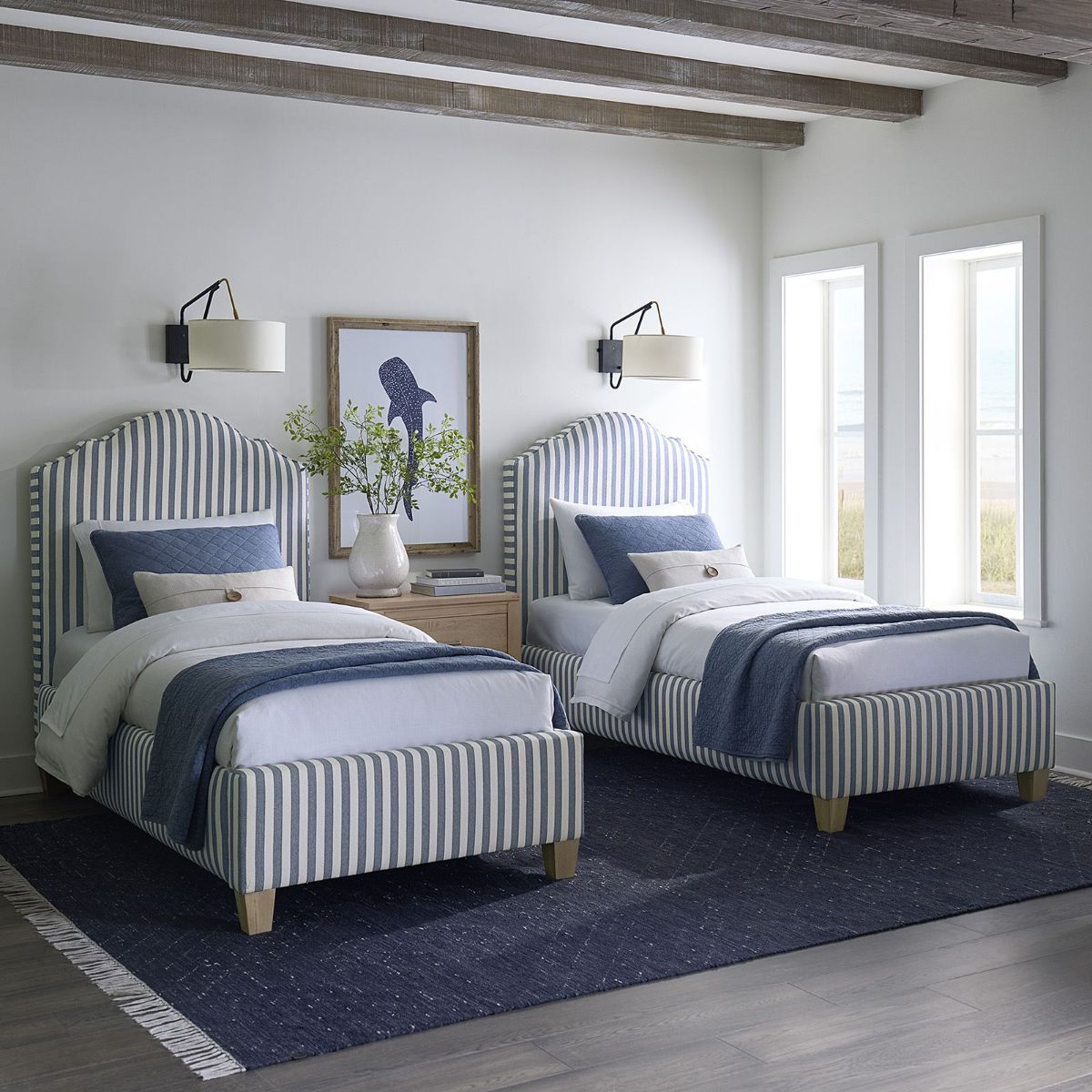 Picture of Tide & Timber Blue Stripe Upholstered Twin Bed