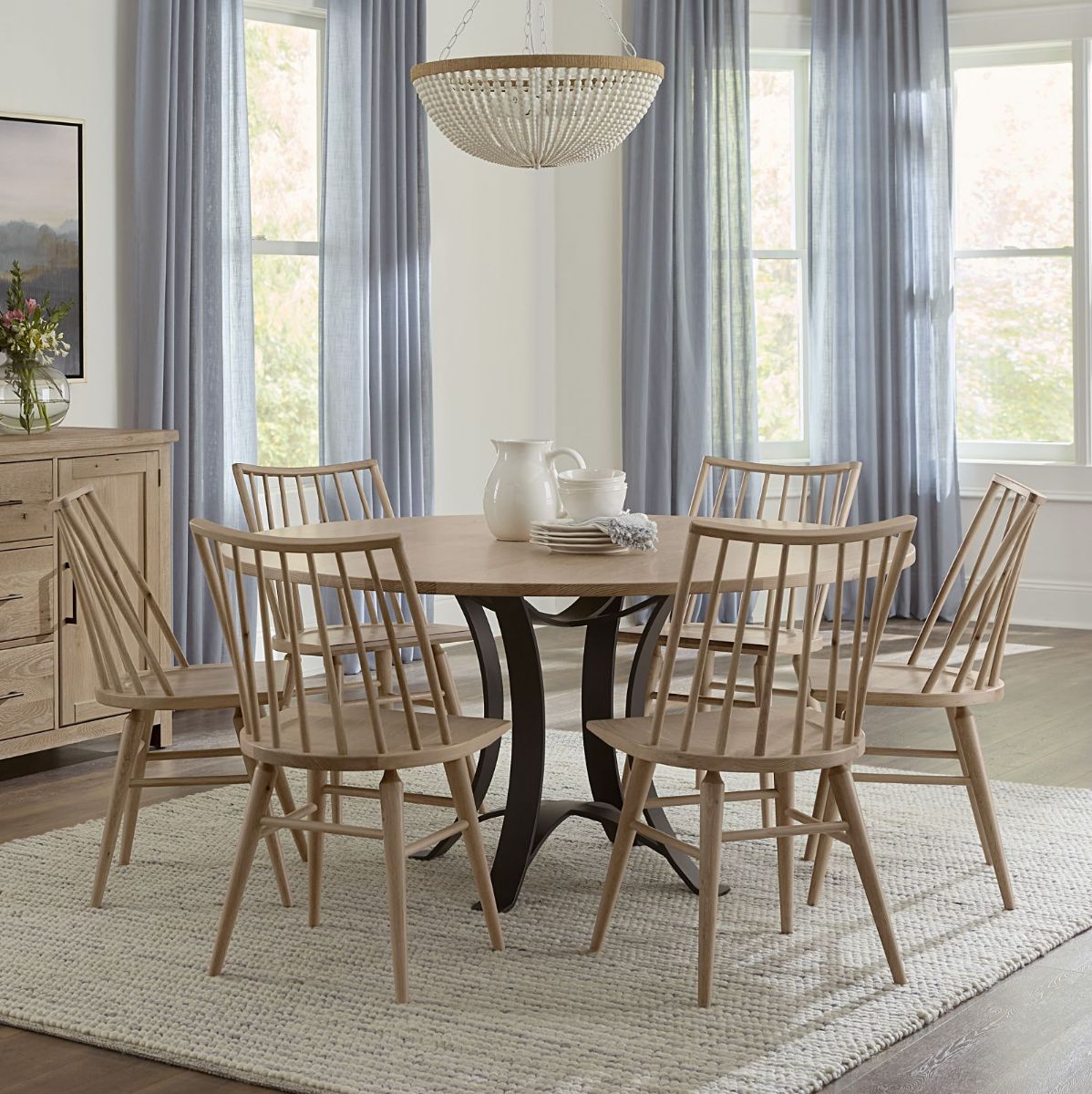 Picture of Dovetail Bleached White 60" Round Dining Table & 4 Chairs