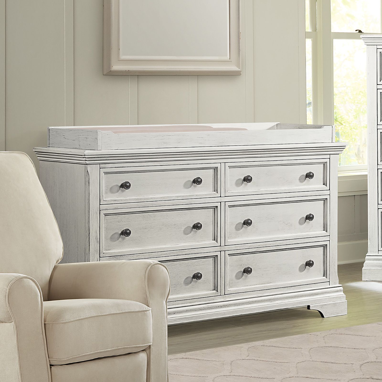 white dresser grey top Olivia Brushed & Changer Topper dresser