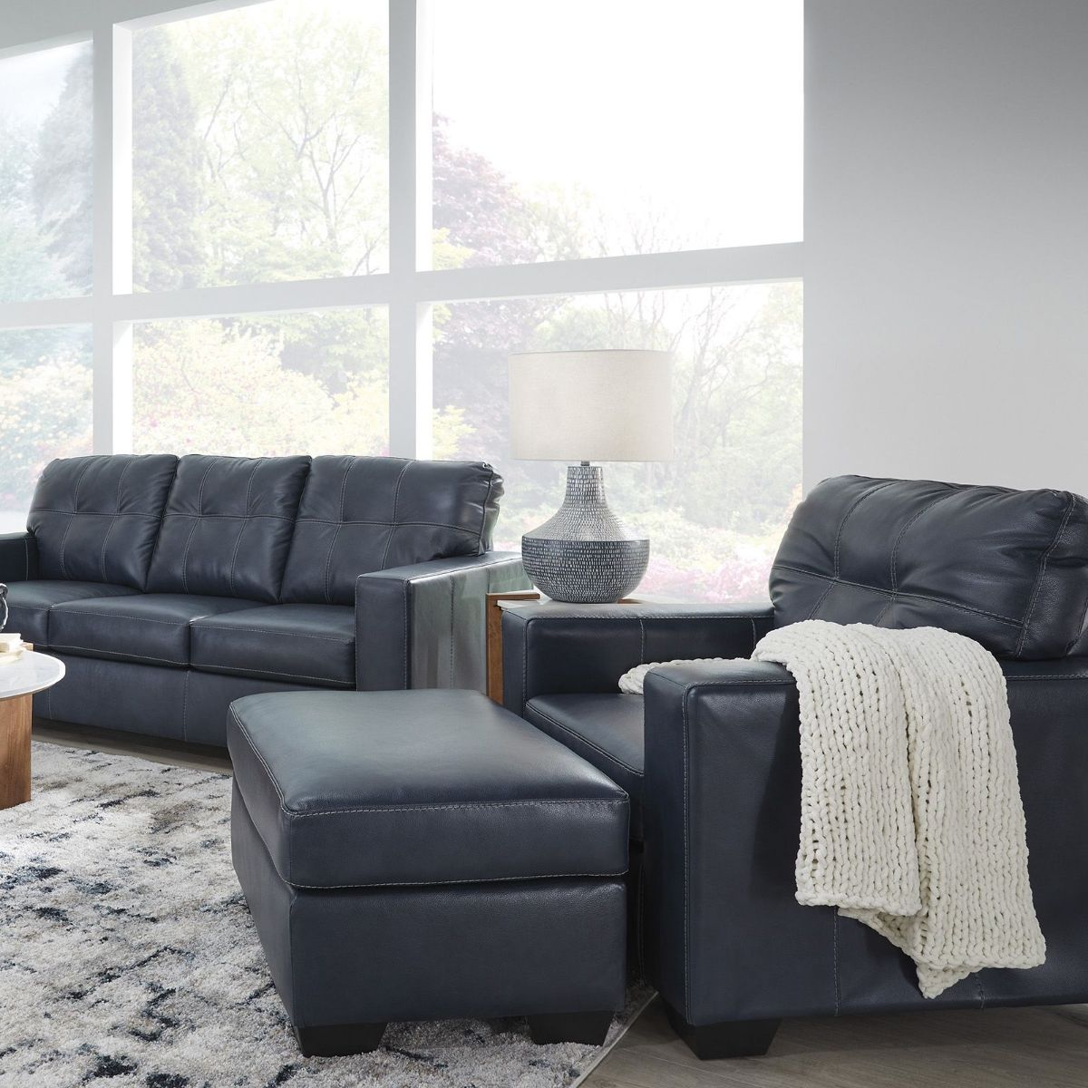 Picture of Santorine Ocean Leather Ottoman