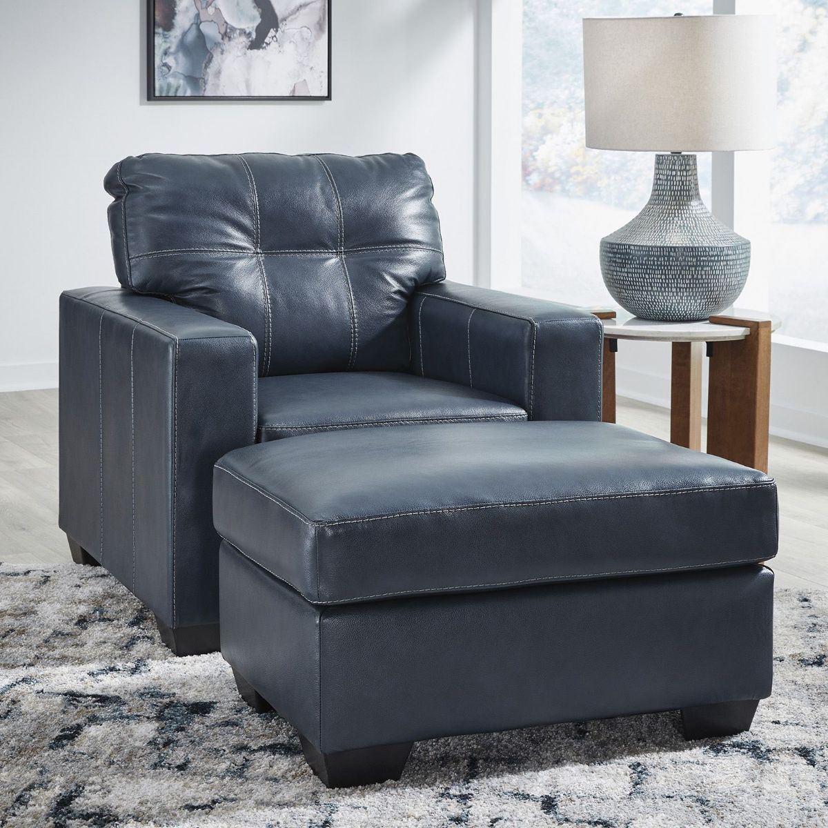 Picture of Santorine Ocean Leather Ottoman