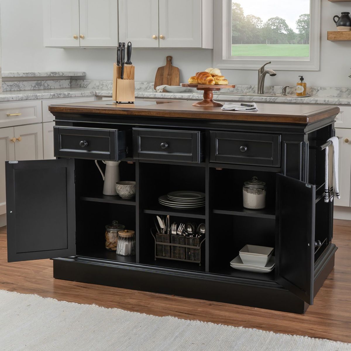 Picture of Penda Black Kitchen Island & 2 Stools