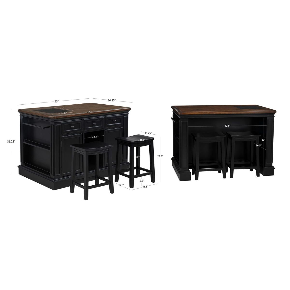 Picture of Penda Black Kitchen Island & 2 Stools