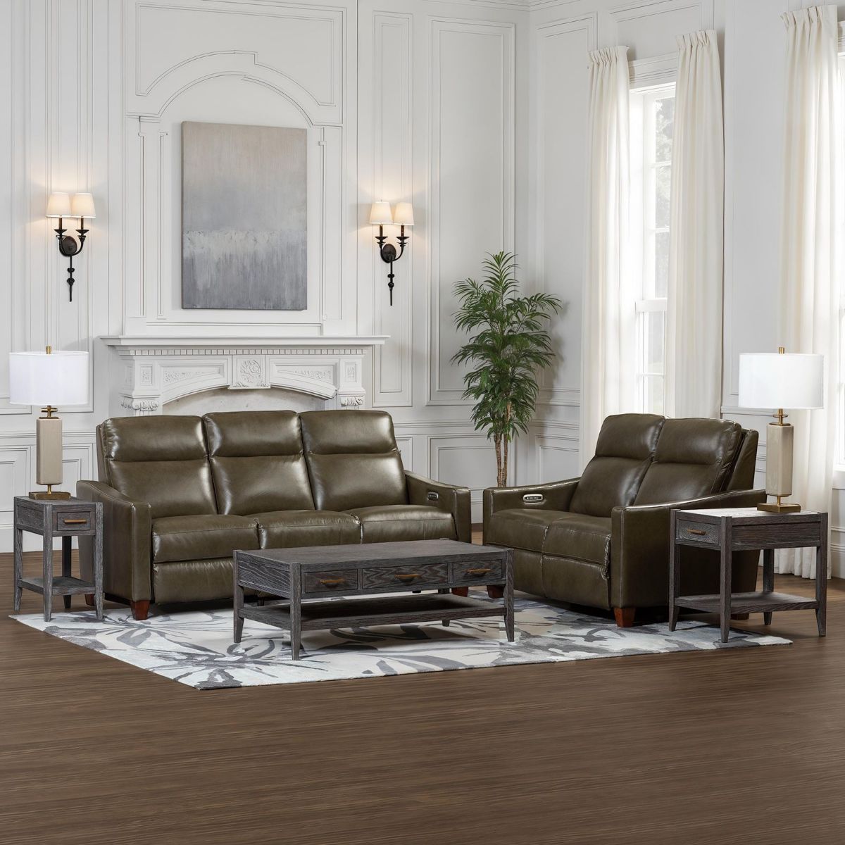 Picture of Quinault Olive Leather Power Recliner Sofa