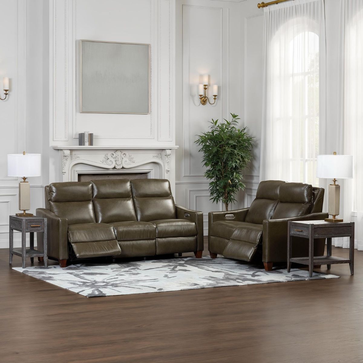 Picture of Quinault Olive Leather Power Recliner Sofa