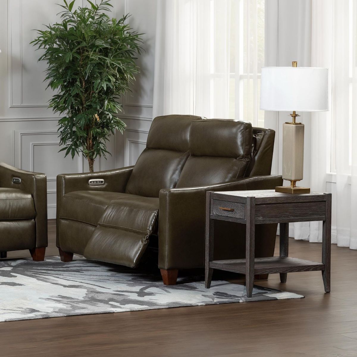 Picture of Quinault Olive Leather Power Recliner Loveseat