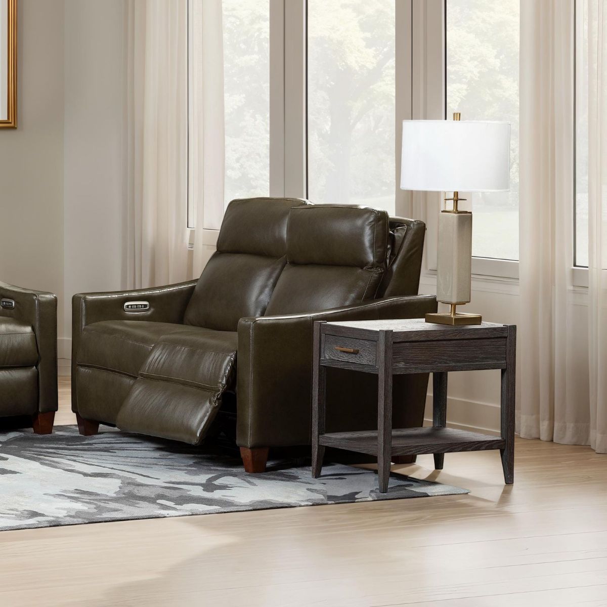 Picture of Quinault Olive Leather Power Recliner Loveseat