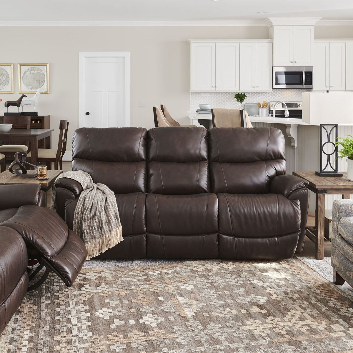 Picture of Trouper Walnut Leather Power Recliner Sofa with Headrest