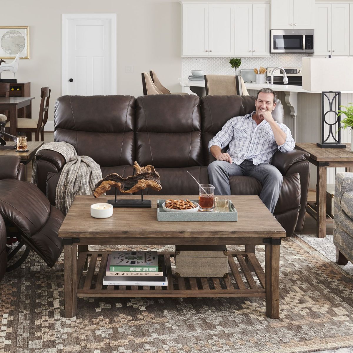 Picture of Trouper Walnut Leather Power Recliner Sofa with Headrest