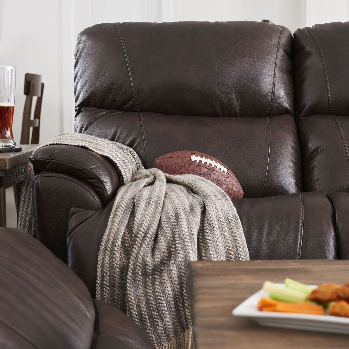 Picture of Trouper Walnut Leather Power Recliner Loveseat with Headrest