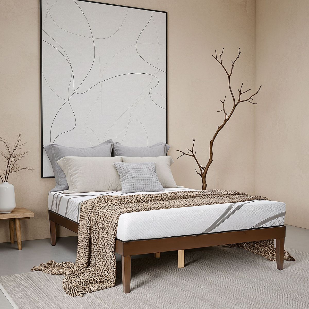 Picture of Full Harrington Hybrid Mattress & Walnut Platform Bed