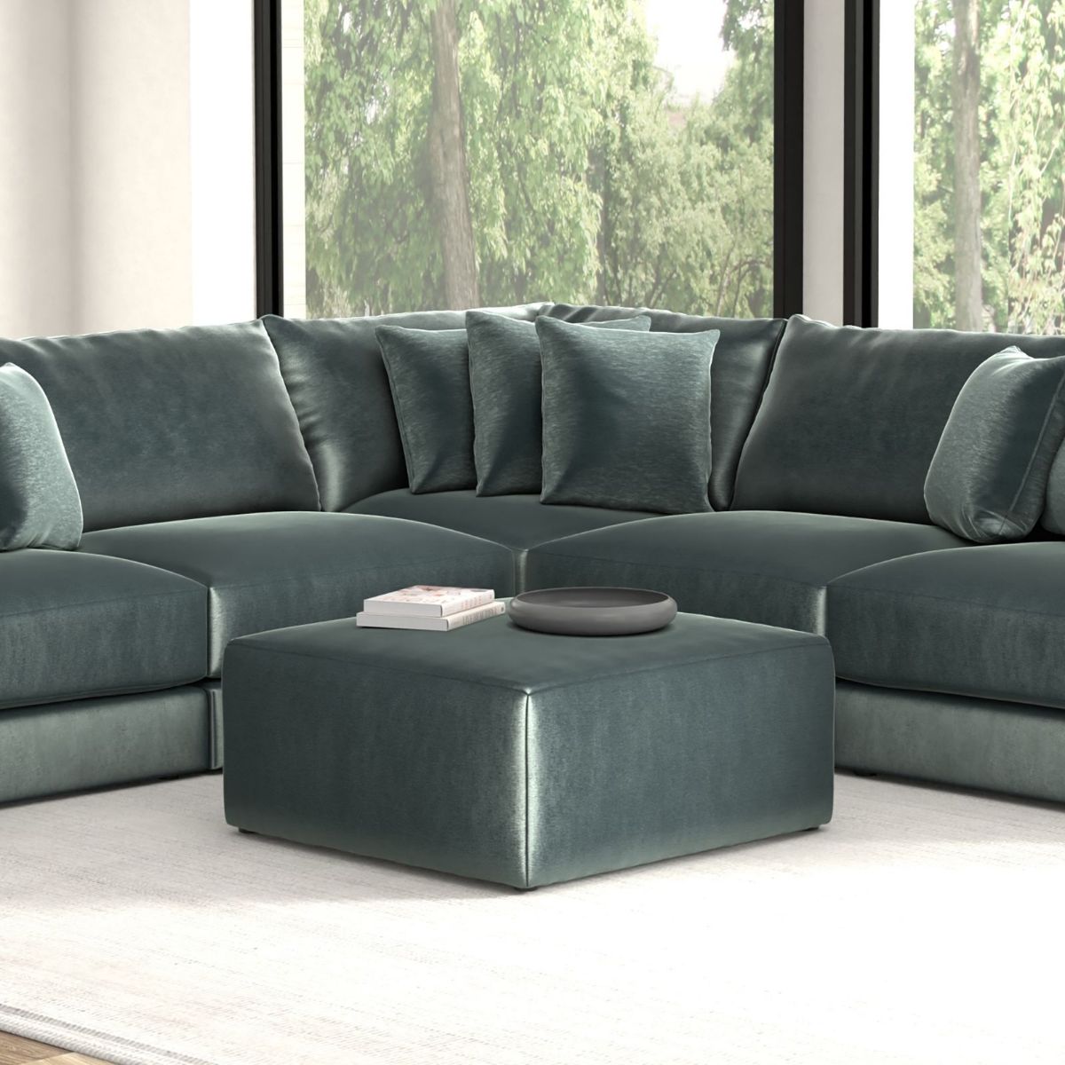 Picture of Remington Pine Velvet Ottoman