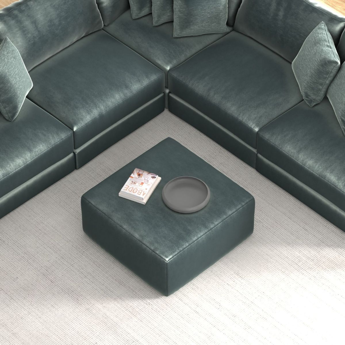 Picture of Remington Pine Velvet Ottoman