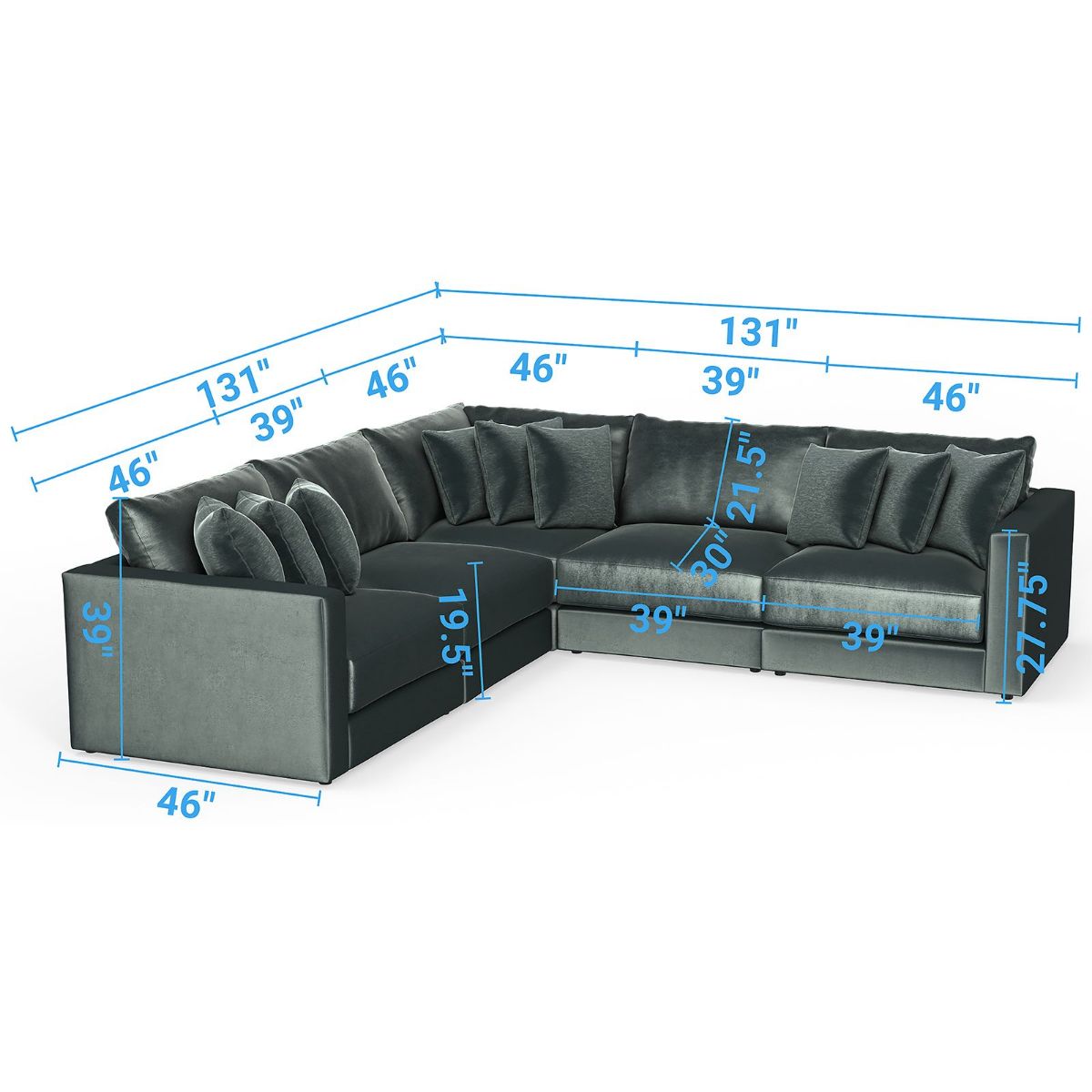 Picture of Remington Pine Velvet 5-Piece Sectional