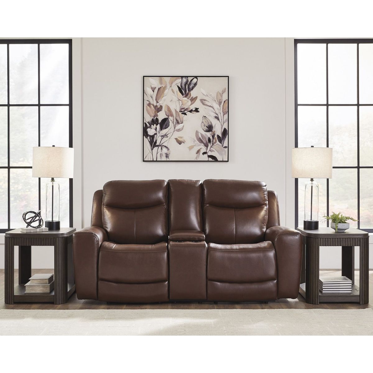 Picture of Next Move Mahogany Leather Power Recliner Console Loveseat