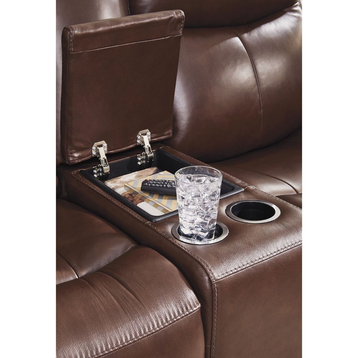 Picture of Next Move Mahogany Leather Power Recliner Console Loveseat