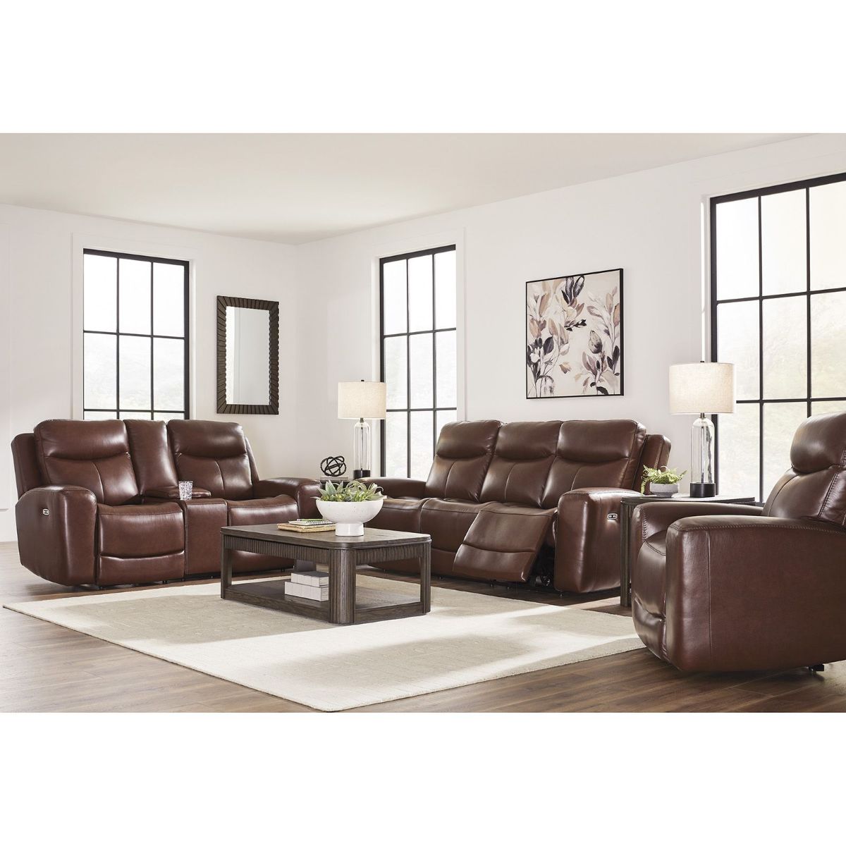Picture of Next Move Mahogany Leather Power Recliner Console Loveseat