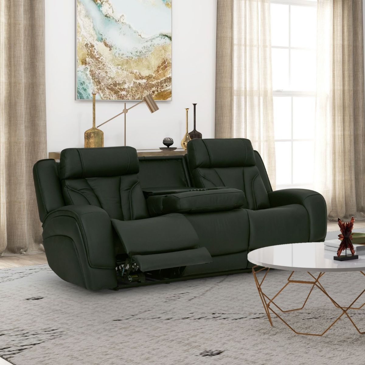 Picture of Blanca Jet Black Leather Power Recliner Sofa
