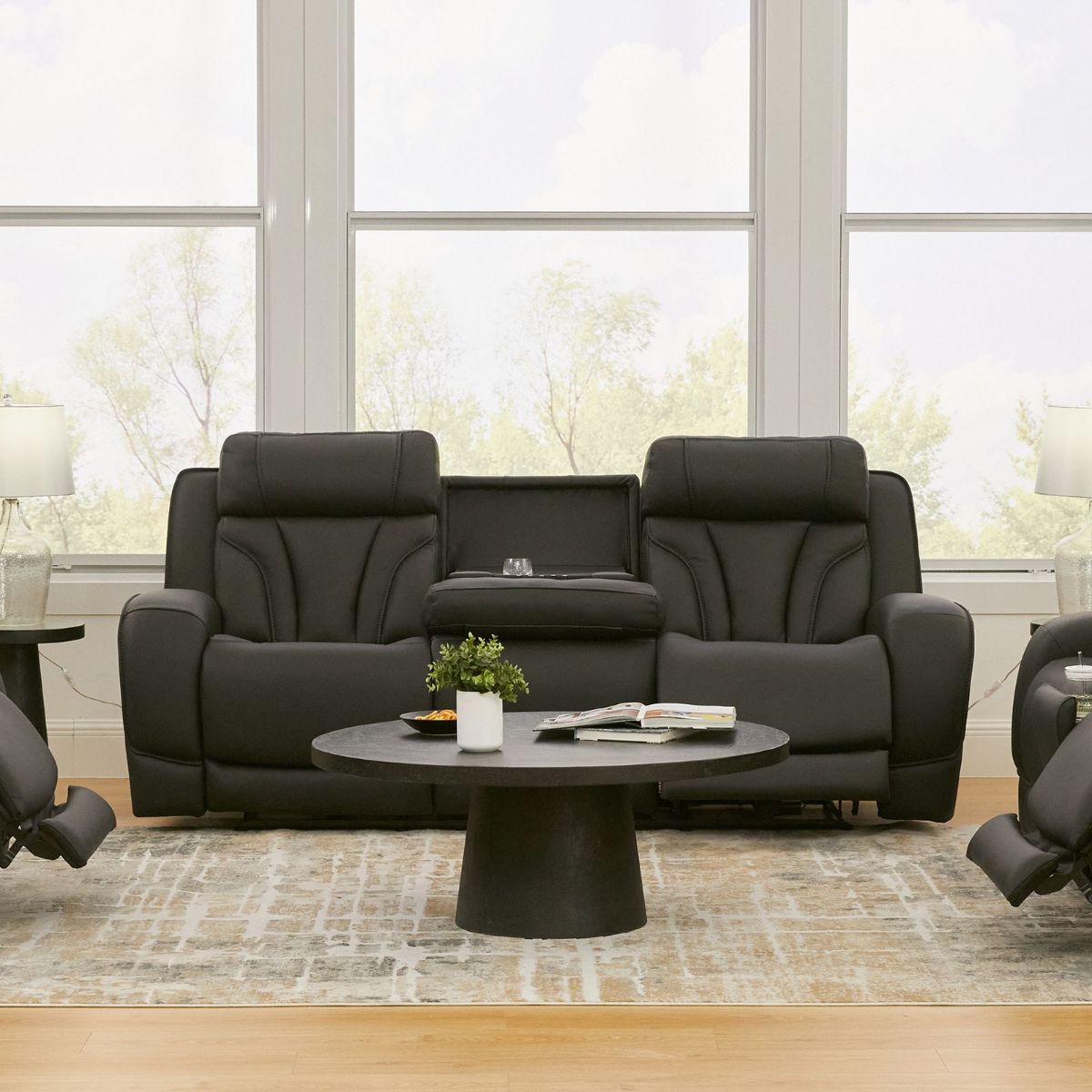 Picture of Blanca Jet Black Leather Power Recliner Sofa