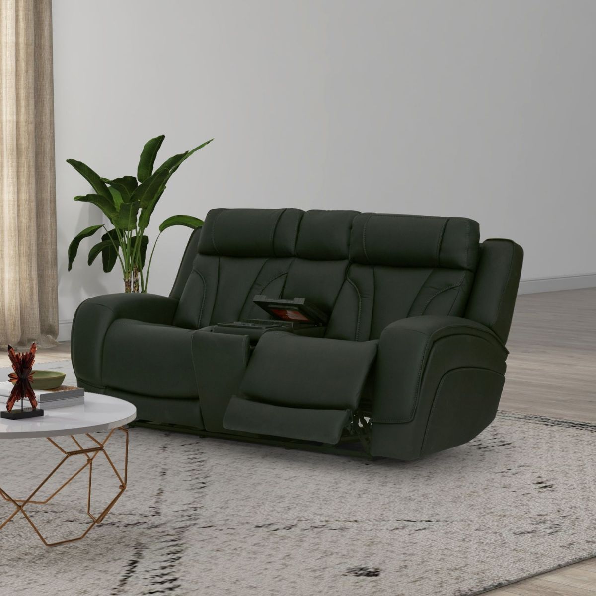 Picture of Blanca Jet Black Leather Power Recliner Console Loveseat