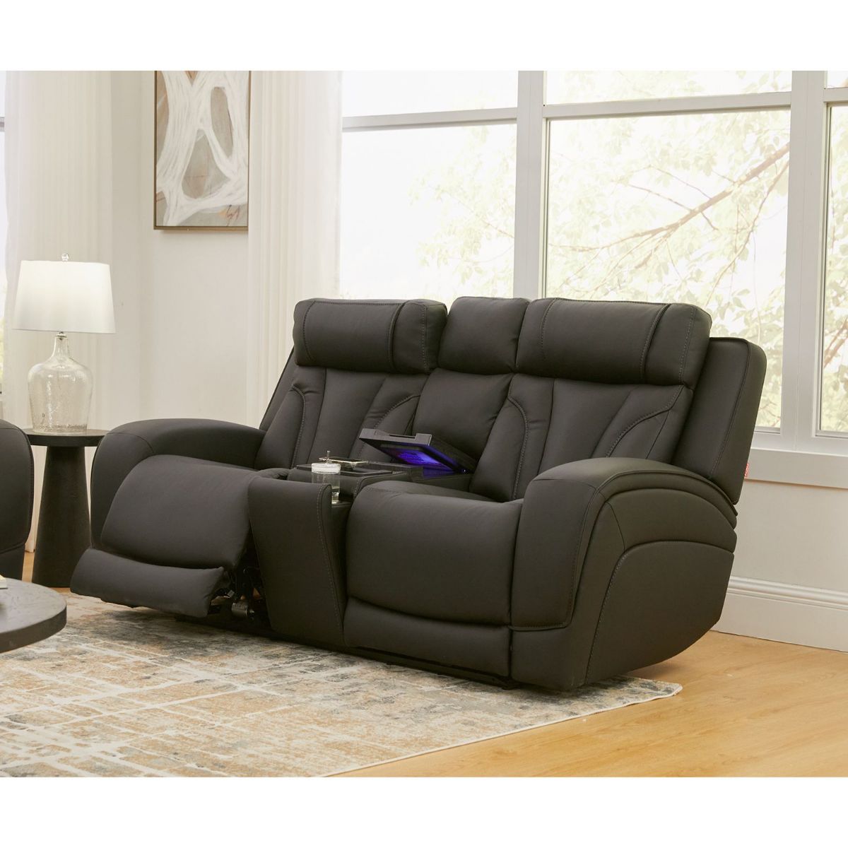 Picture of Blanca Jet Black Leather Power Recliner Console Loveseat