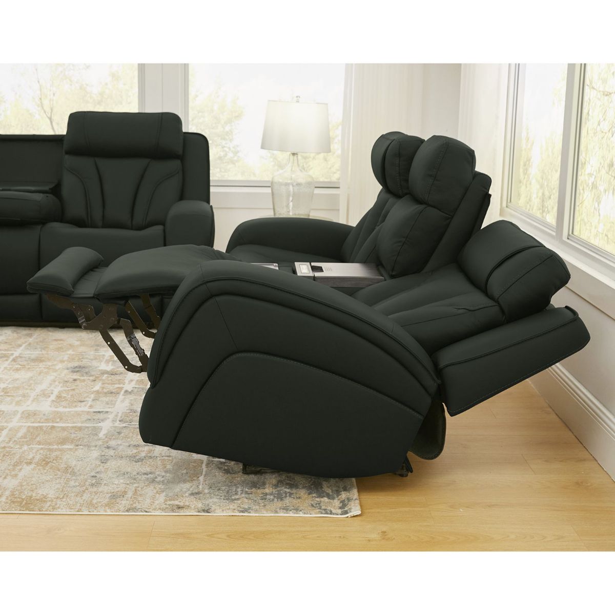 Picture of Blanca Jet Black Leather Power Recliner Console Loveseat