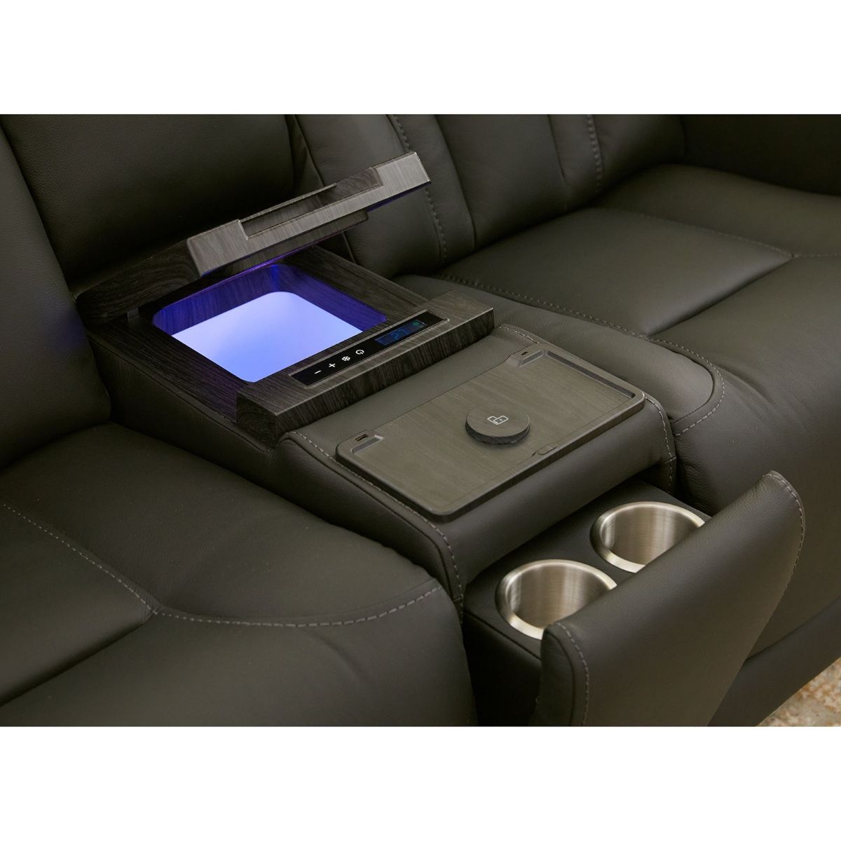 Picture of Blanca Jet Black Leather Power Recliner Console Loveseat