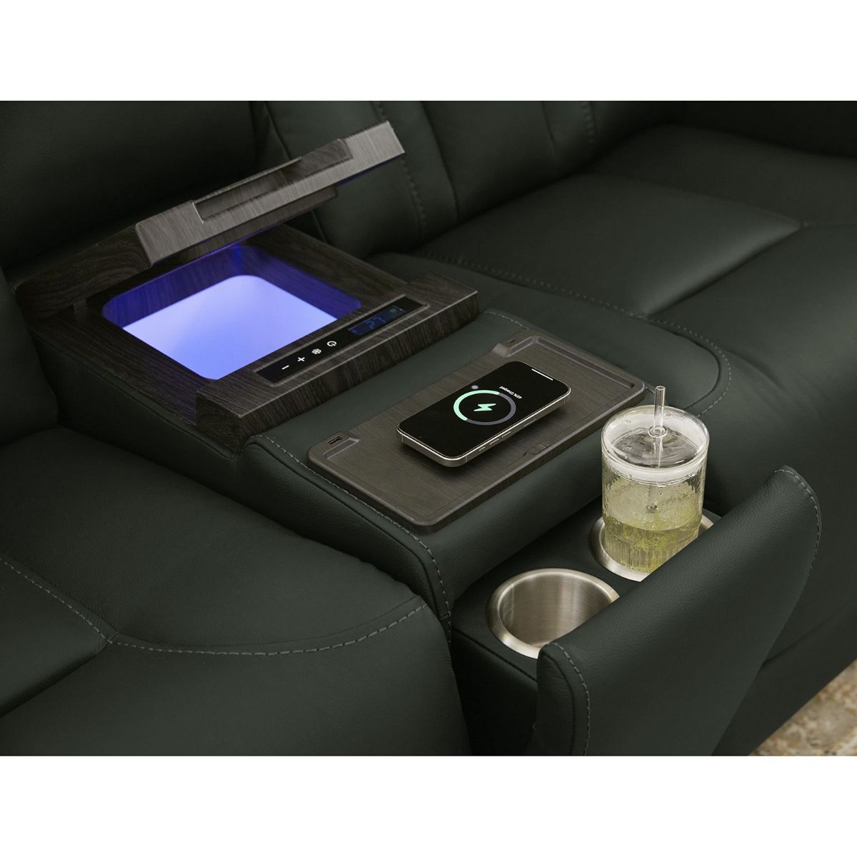 Picture of Blanca Jet Black Leather Power Recliner Console Loveseat