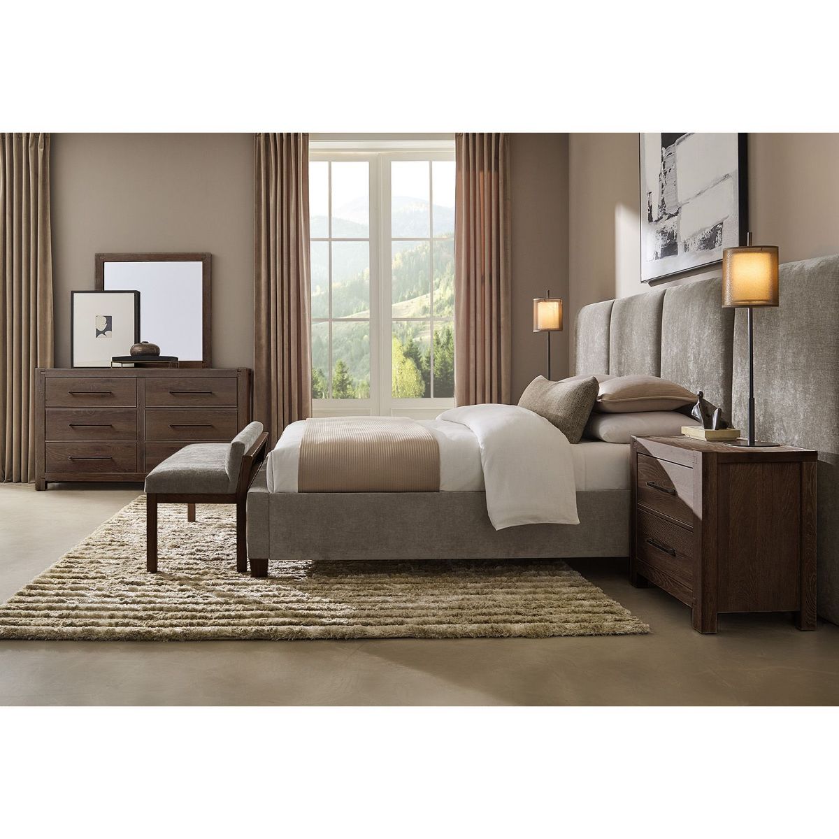 Picture of Queen Brindle Gray Upholstered Wall Bed with Nightstands