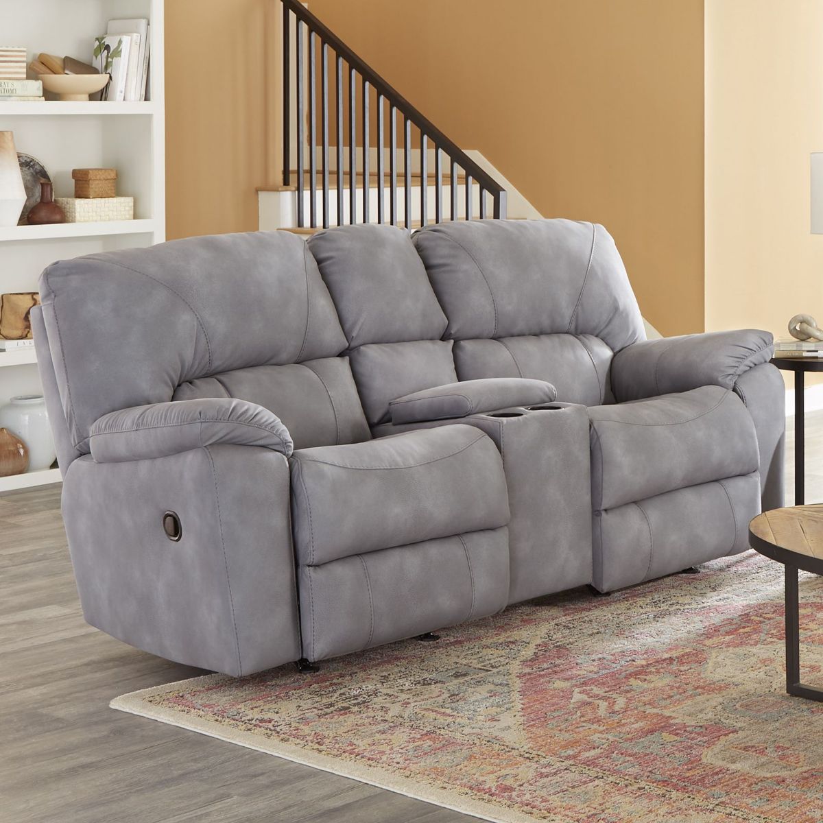 Picture of Rhino Gray Rocking Recliner Console Loveseat
