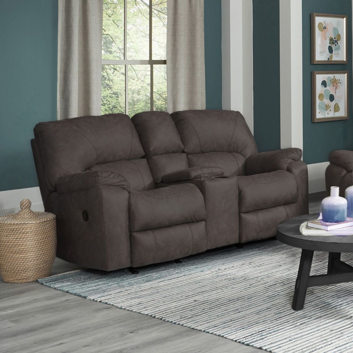 Picture of Rhino Pewter Rocking Recliner Console Loveseat