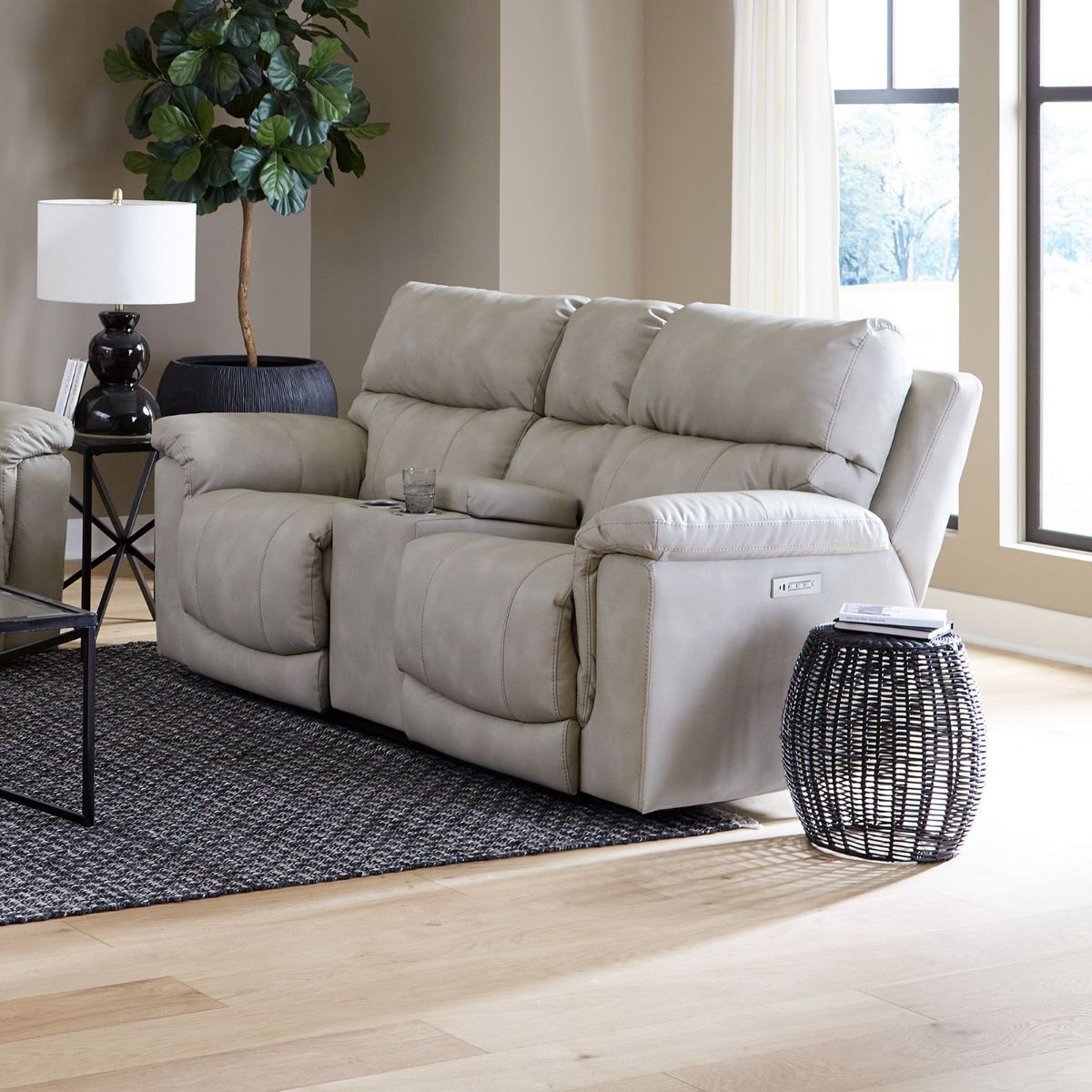 Picture of Cosmo Taupe Power Recliner Console Loveseat