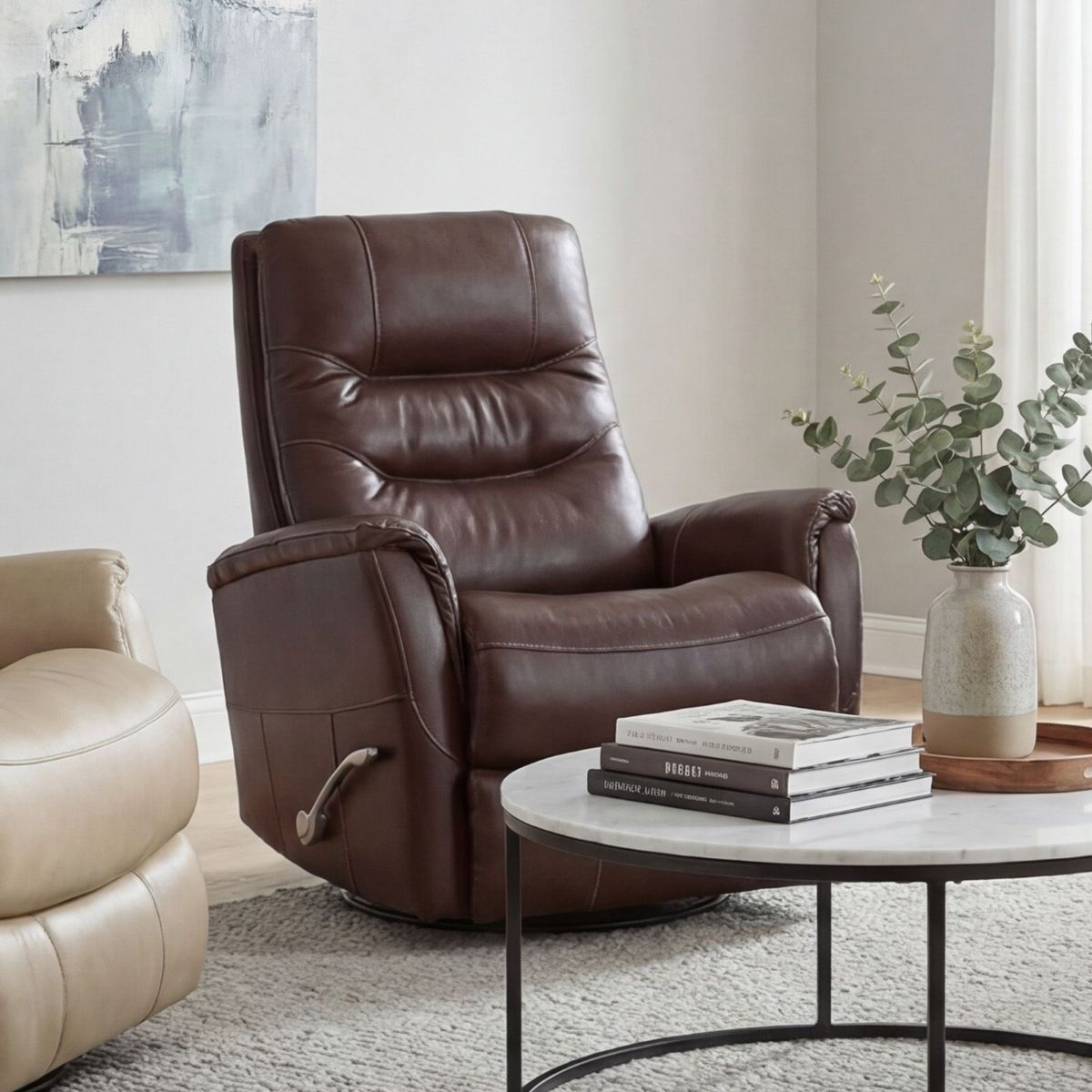 Picture of Revelation Walnut Leather Match Swivel Glider Recliner