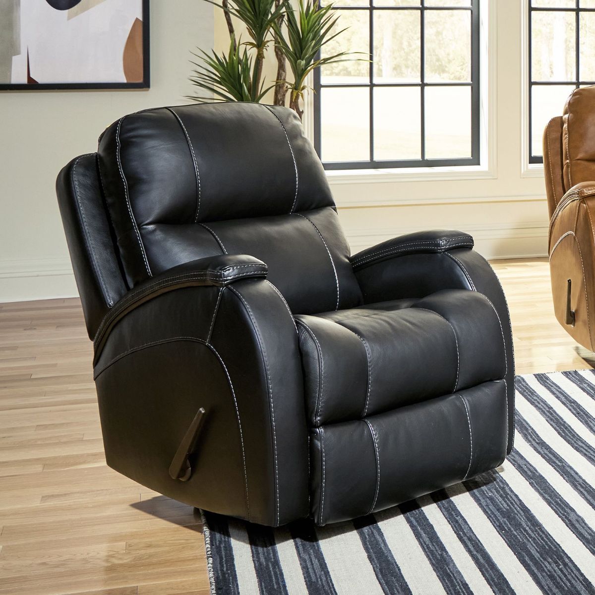 Picture of Phantom Black Leather Match Swivel Glider Recliner