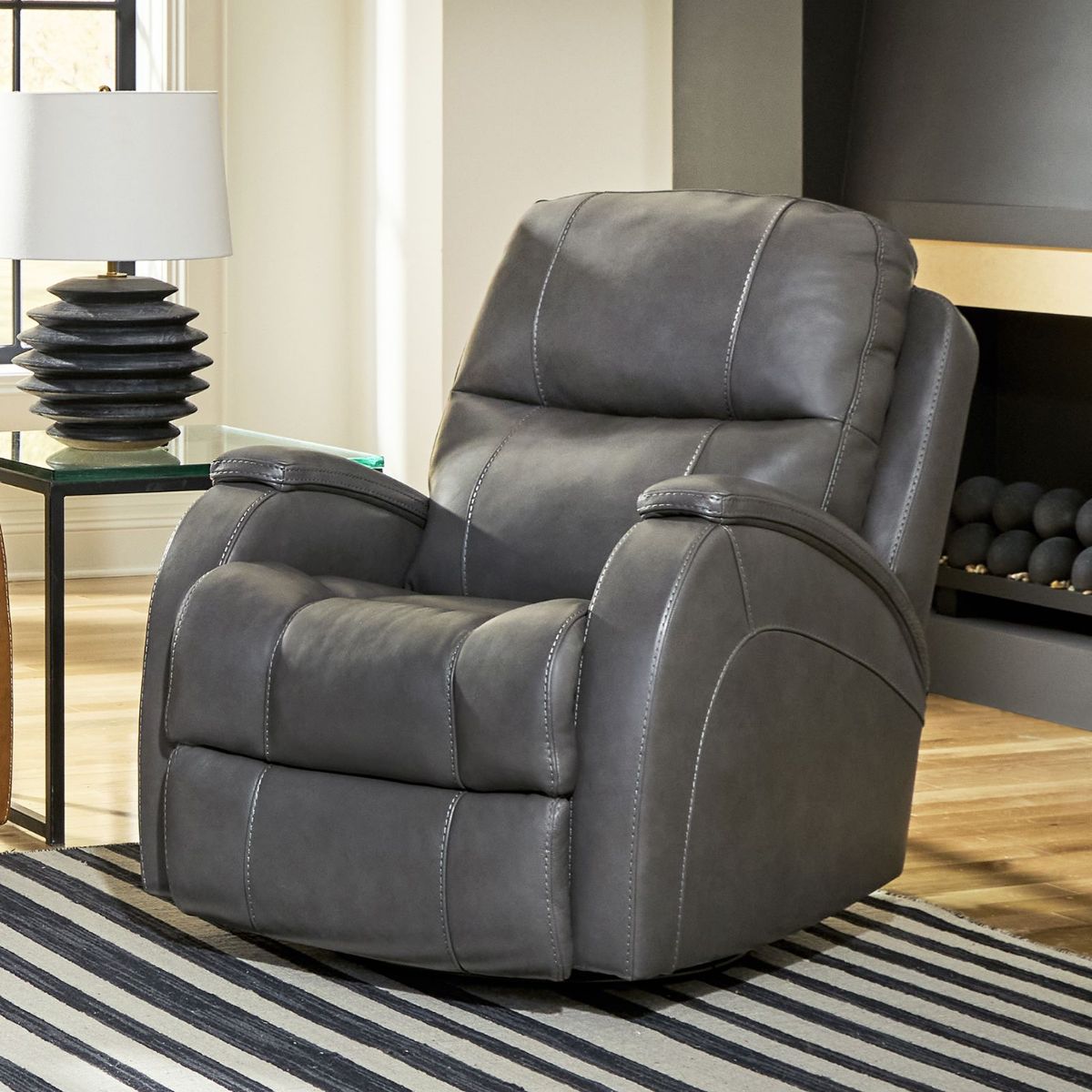 Picture of Phantom Gray Leather Match Swivel Glider Recliner