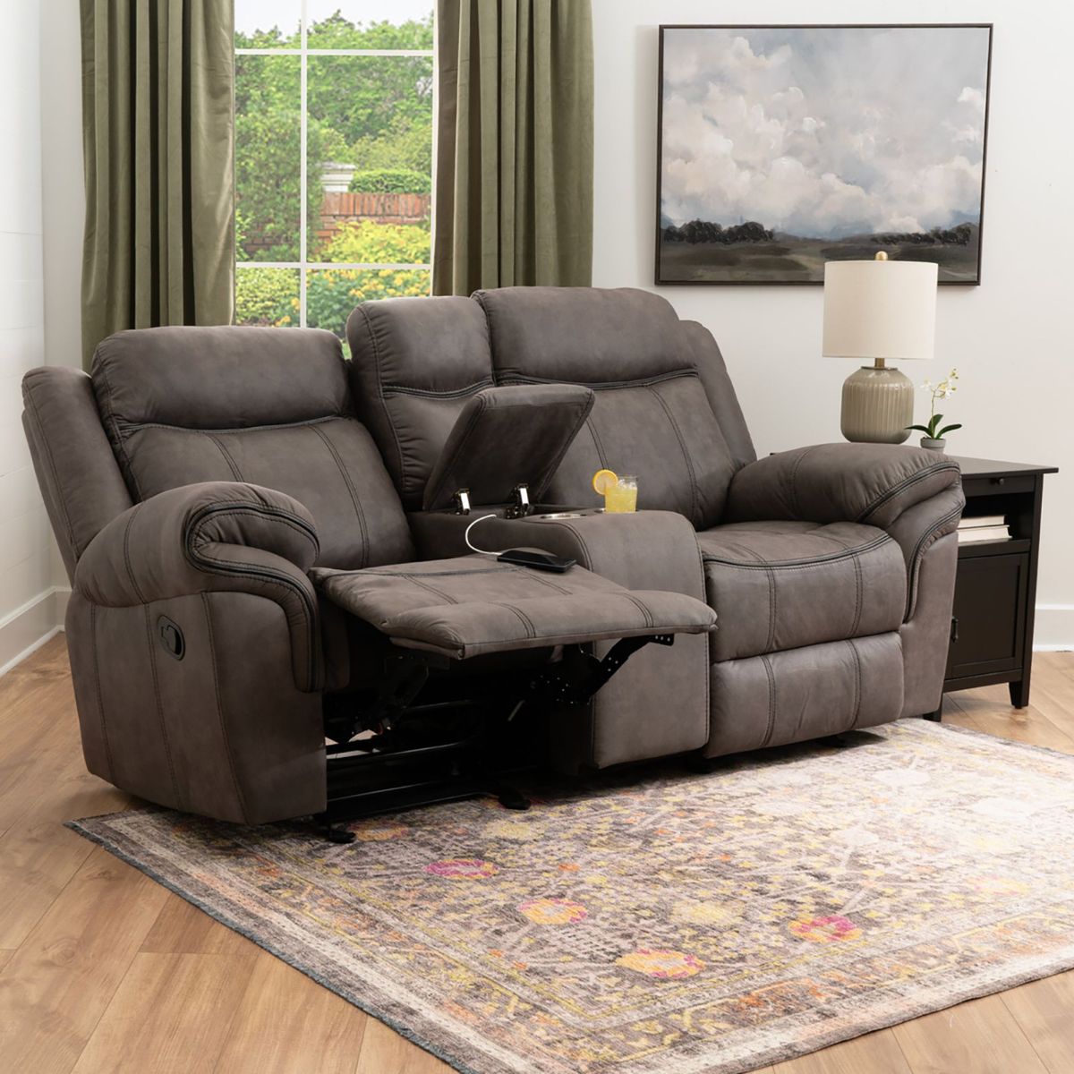 Picture of Galloway Stone Gray Recliner Console Loveseat