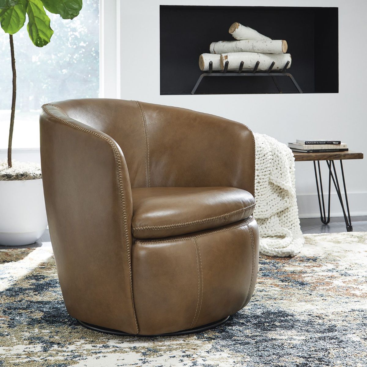 Picture of Kierreys Caramel Leather Swivel Chair