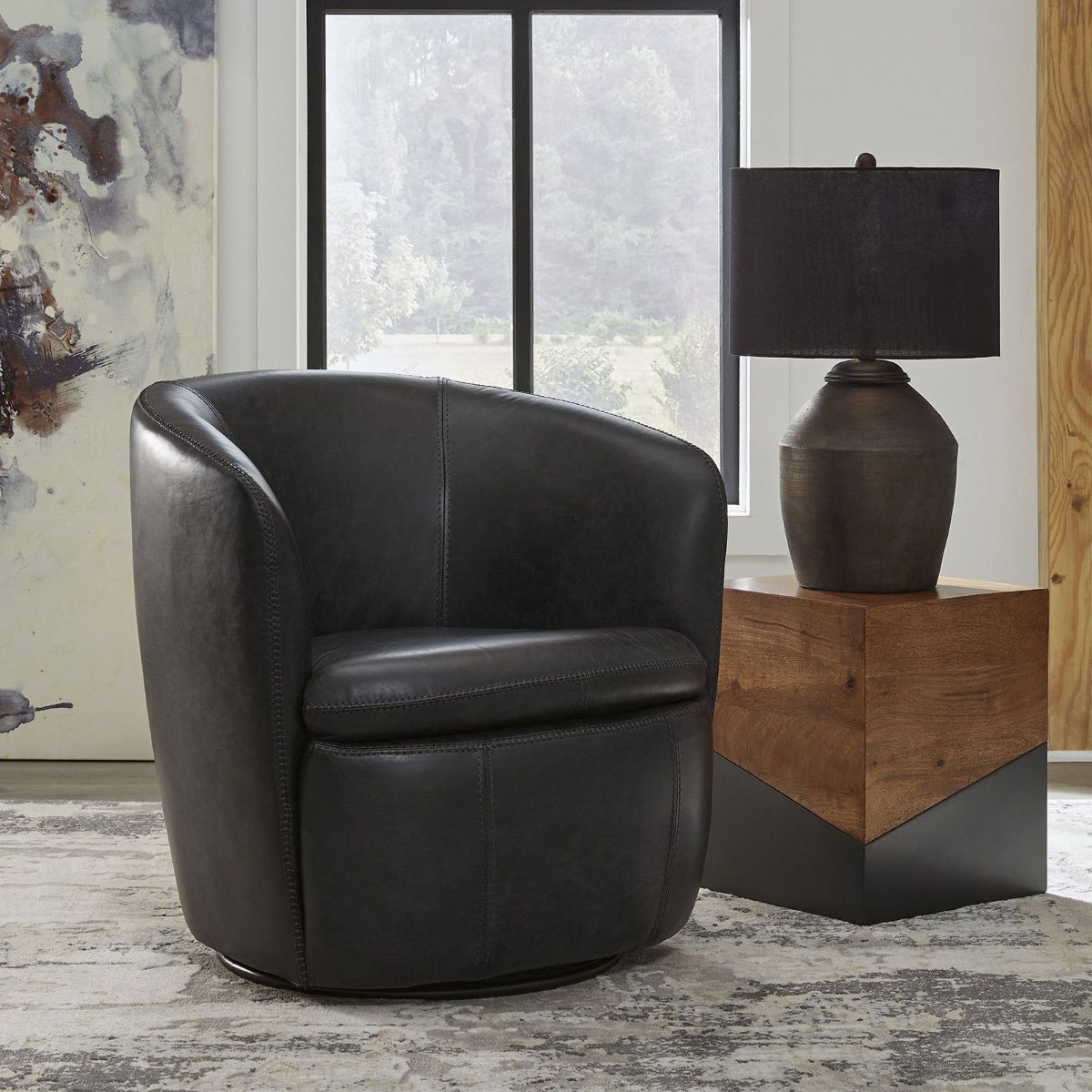 Picture of Kierreys Black Leather Swivel Chair