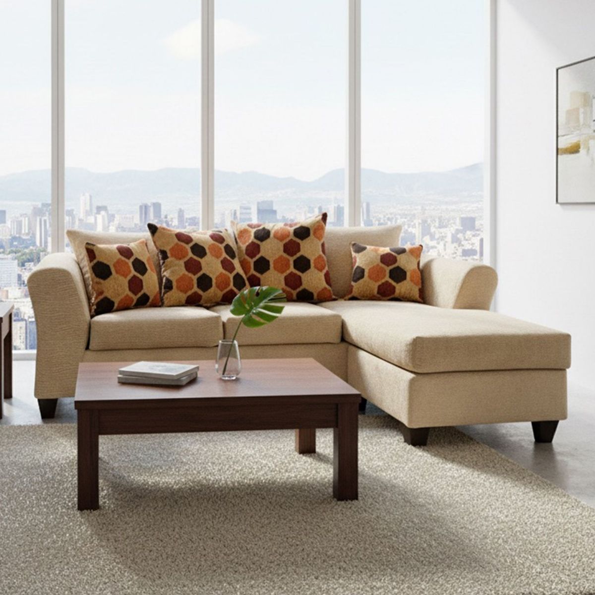 Picture of Wavy Tan Sofa Chaise with Reversible Ottoman